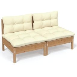 Canapé 2 places de jardin et coussins crème Bois de pin solide Vidaxl marron miel
