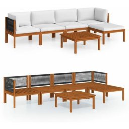 Salon de jardin 6 pcs avec coussins Crème Bois d'acacia solide Vidaxl n/a