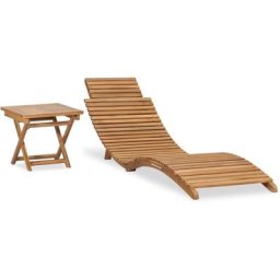Chaise longue pliable avec table Bois de teck solide vidaXL - N/A