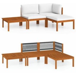 Salon de jardin 4 pcs avec coussins Crème Bois d'acacia solide Vidaxl n/a