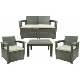 Set salon d'extérieur - Salon de jardin pour 4 personnes - 2 fauteuils, 1 canapé et 1 table - avec