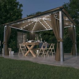 Tonnelle de Jardin Tente de réception - Rapide à Installer avec rideau et lumières led 4x3 m Taupe