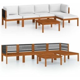 Salon de jardin 6 pcs avec coussins Crème Bois d'acacia solide vidaXL - N/A