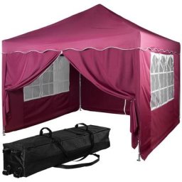 Instent - Tonnelle pliante + 4 panneaux, 3x3m acier basic couleur rouge, avec sac de transport à