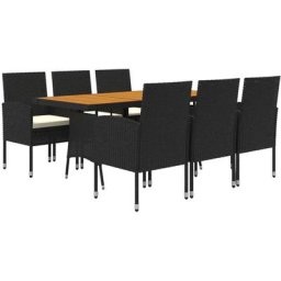 Mobilier à dîner d'extérieur 7 pcs Résine tressée Noir Vidaxl Noir et crème