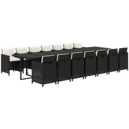 Ensemble à dîner de jardin coussins 15 pcs Résine tressée Noir Vidaxl Noir et blanc crème