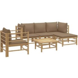 Salon de jardin 6 pcs avec coussins taupe bambou Vidaxl n/a