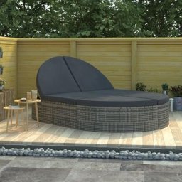 Bain de soleil à 2 places Chaise de jardin - Transat de jardin avec coussins Résine tressée Gris