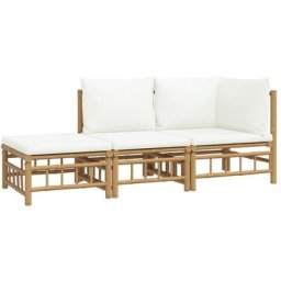Salon de jardin 3 pcs avec coussins blanc crème bambou Vidaxl n/a