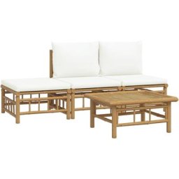 Salon de jardin 4 pcs avec coussins blanc crème bambou Vidaxl n/a