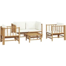 Salon de jardin 5 pcs avec coussins blanc crème bambou Vidaxl n/a
