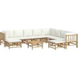 Salon de jardin 11 pcs avec coussins blanc crème bambou Vidaxl n/a