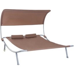 Bain de soleil 2 places lit de jardin design contemporain toit réglable 2 roulettes 2 oreillers