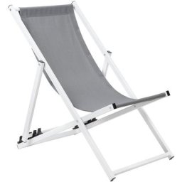 Transat de Plage Jardin ou Terrasse Pliable en Aluminium Blanc et Textile Gris Résistant et Durable