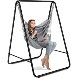 Chaise Hamac 1 Place avec Support,Support Robuste en Acier avec Chaise Suspendue, Chaise Balancoire