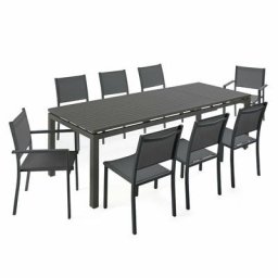 Ensemble table de jardin extensible et 8 chaises en aluminium gris - Gris