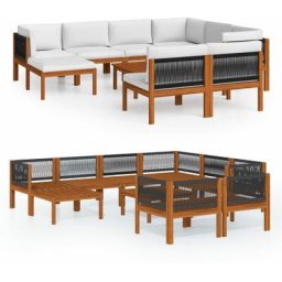 Salon de jardin 10 pcs avec coussins Crème Bois d'acacia solide Vidaxl n/a