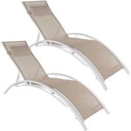 Lot de 2 transats avec coussin de tête - lot de 2 chaises longues, bains de soleil, transats jardin