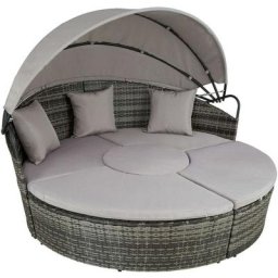Bain de soleil transat meuble jardin rond modulable gris - Gris
