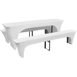Housses de table et bancs Extensibles 3 pcs Blanc 220x50x80 cm Vidaxl Blanc