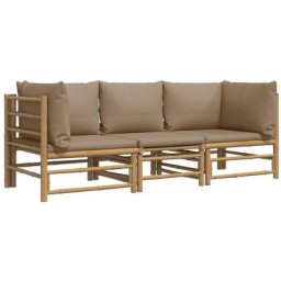 Salon de jardin 3 pcs avec coussins taupe bambou Vidaxl n/a