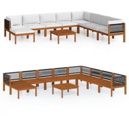 Salon de jardin 9 pcs avec coussins Crème Bois d'acacia solide vidaXL - N/A