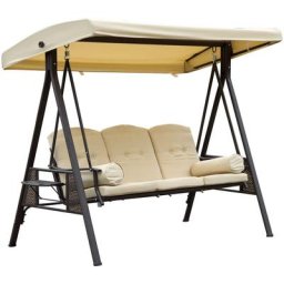 Outsunny - Balancelle de jardin 3 places grand confort toit inclinaison réglable coussins plateaux