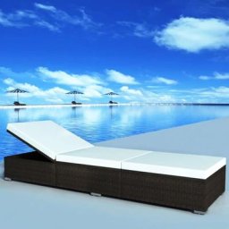 Chaise longue | Bain de soleil Transat avec coussin Résine tressée Marron 90655 - Brun
