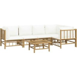 Salon de jardin 6 pcs avec coussins blanc crème bambou Vidaxl n/a