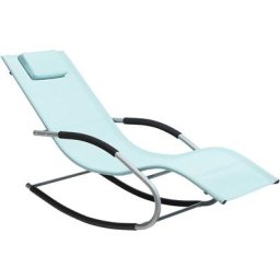 Transat Bain de Soleil Fonction Bascule en Acier Noir et Textile Vert Menthe Matières Durables et