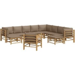 Salon de jardin 12 pcs avec coussins taupe bambou Vidaxl n/a