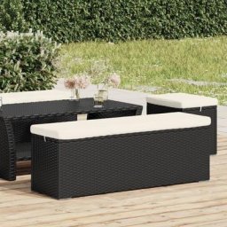 Banc pouf avec coussin Banc de jardin Banc de table de séjour noir 110x30x40 cm résine tressée