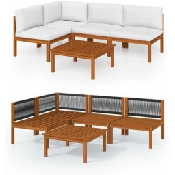 Vidaxl - Salon de jardin 5 pcs avec coussins Crème Bois d'acacia solide n/a