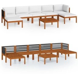 Salon de jardin 8 pcs avec coussins Crème Bois d'acacia solide Vidaxl n/a