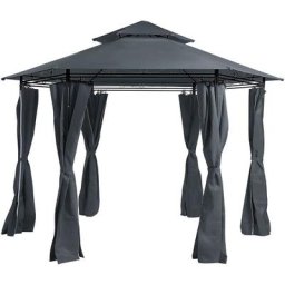 Beliani - Tonnelle Pavillon de Jardin Hexagonal Gris Foncé avec Rideaux Pratiques et Structure en