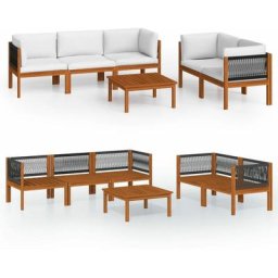 Salon de jardin 6 pcs avec coussins Crème Bois d'acacia solide Vidaxl n/a