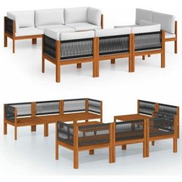 Salon de jardin 9 pcs avec coussins Crème Bois d'acacia solide Vidaxl n/a