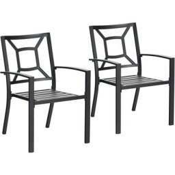 Phivilla - phi villa Lot de 2 chaises de jardin empilables en métal pour salle à manger Noir 2 Packs
