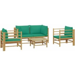 Salon de jardin 5 pcs avec coussins vert bambou vidaXL - N/A