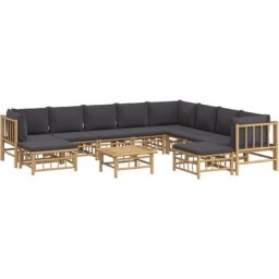 Salon de jardin 11 pcs avec coussins gris foncé bambou Vidaxl n/a