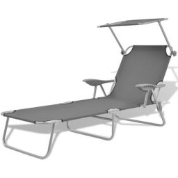 Chaise longue | Bain de soleil Transat avec auvent Acier Gris 57580 - Gris