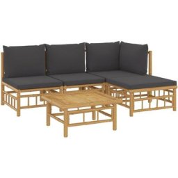 Salon de jardin 5 pcs avec coussins gris foncé bambou Vidaxl n/a