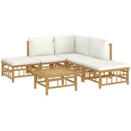 Salon de jardin 6 pcs avec coussins blanc crème bambou Vidaxl n/a