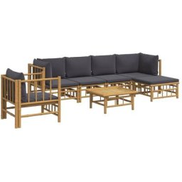 Salon de jardin 7 pcs avec coussins gris foncé bambou Vidaxl n/a