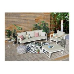 Salon de jardin d'angle modulable 5 places en aluminium avec pouf yuzu