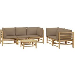 Salon de jardin 6 pcs avec coussins taupe bambou Vidaxl n/a