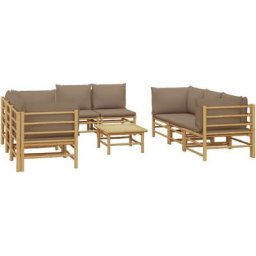 Salon de jardin 9 pcs avec coussins taupe bambou Vidaxl n/a