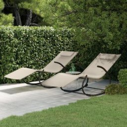 Transat - Lot de 2 Chaises longues à bascule Moderne Crème Acier et textilène,164 x 61 x 73 cm