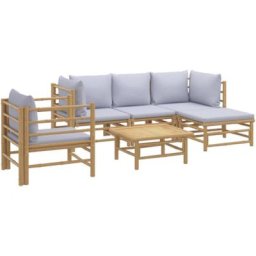 Salon de jardin 6 pcs avec coussins gris clair bambou Vidaxl n/a