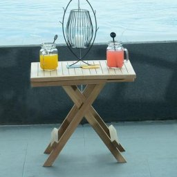Table basse pliante carrée en teck Ecograde Kento 50 x 50 cm - Naturel